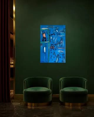 Blue Frame I— The Heist shown in Hotel Lounge