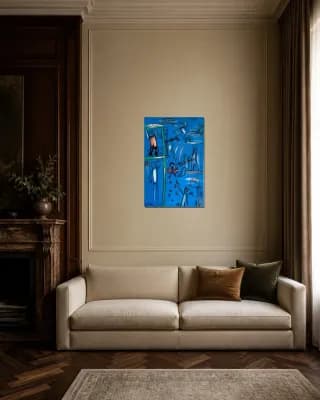 Blue Frame I— The Heist shown in Classic Living Room